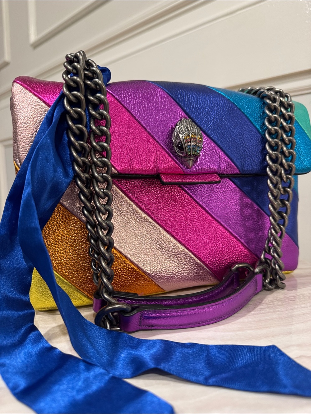 Kurt Geiger Bag Large Kensington Rainbow Leather Shoulder Chain Bag
